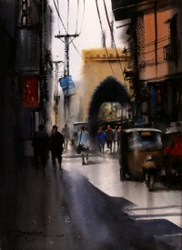 Sarfraz Musawir, Walled City Lahore, 11 x 15 Inch, Watercolor on Paper, Cityscape Painting, AC-SAR-130